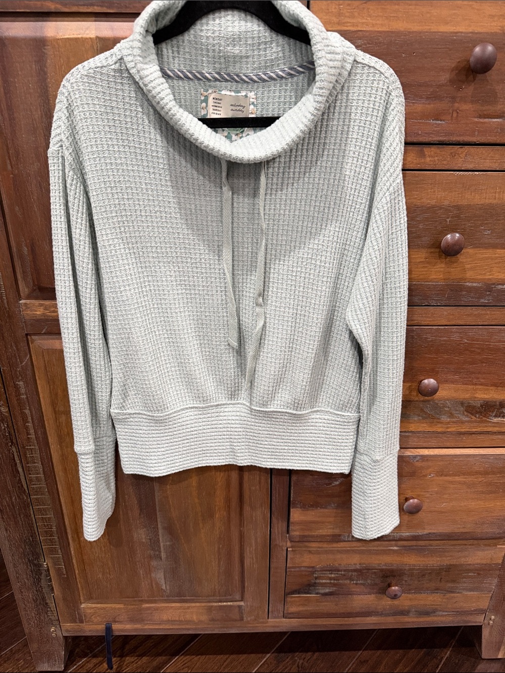 Anthropologie Cozy Waffle-Knit Cowl Neck Sweater - Light Sage